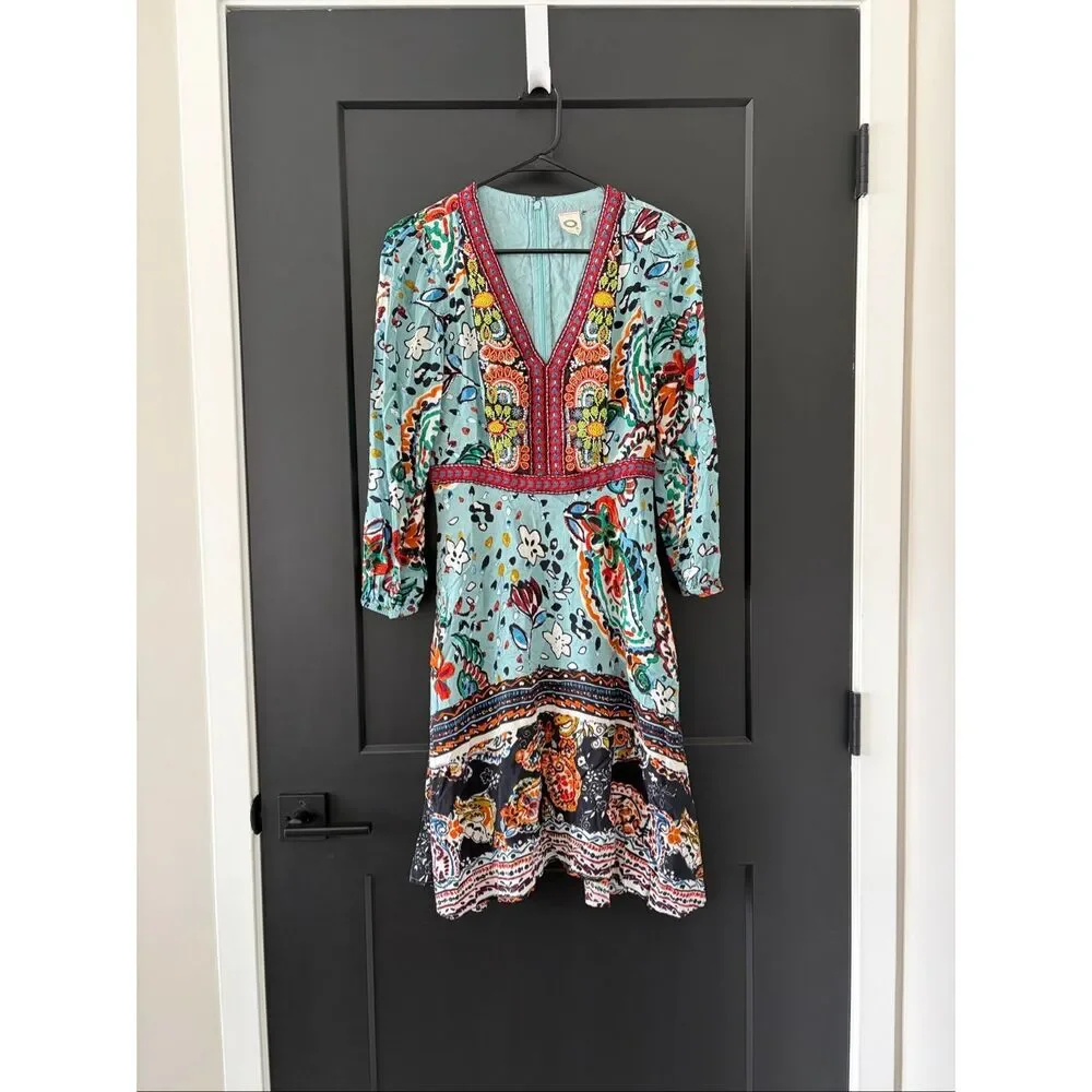 Akemi + Kin Embroidered Beaded Floral Midi Dress Boho Anthropologie Style Small - Picture 1 of 12